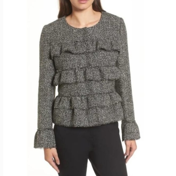 Halogen Ruffle Detail Tweed Jacket size Petite Large - Picture 2 of 13